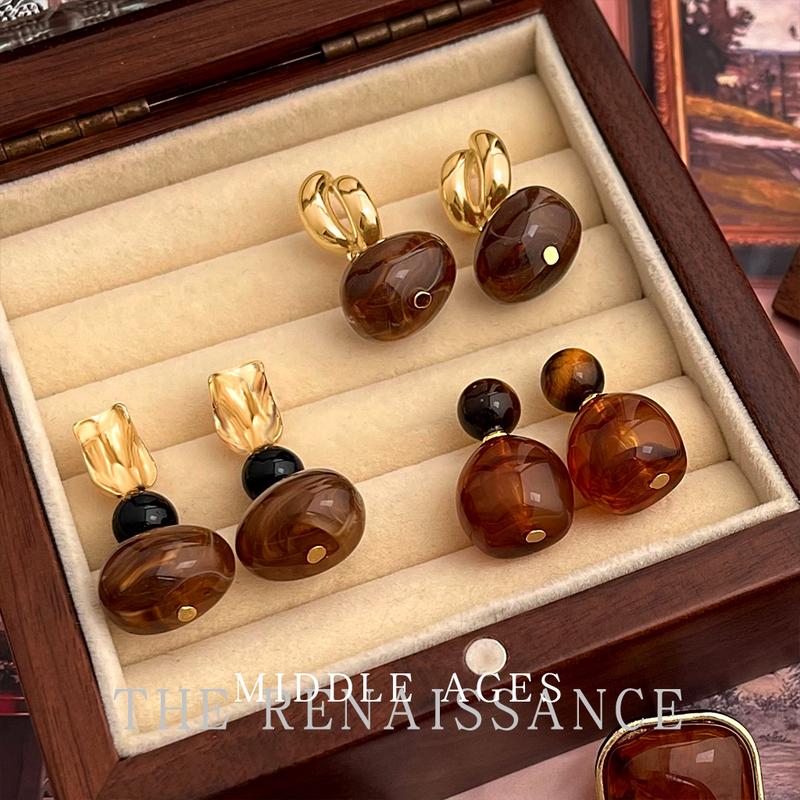 Renaissance Vintage Light Medieval Style Melad Amber Stone Earrings Collection Artistic Retro French Stud Earrings Silver Needle Copper Metal Ear Accessories Renaissance Vintage Light Medieval Style Melad Amber Stone Earrings Collection Artistic Retro French Stud Earrings Silver Needle Copper Metal Ear Accessories