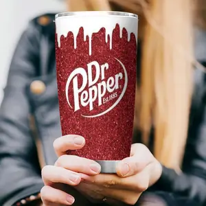 Dr Pepper Tumbler Cup 20oz - Red Glitter Drip Insulated Cup for Soda Fans Travel Gym Gift Birthday Holiday