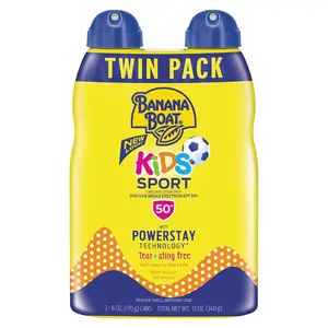 Banana Boat Kids Sport Sunscreen Spray SPF 50, Twin Pack | Kids Sunscreen Spray, Kids Sunblock Spray, Oxybenzone Free Sunscreen for Kids, Spray Sunscreen SPF 50, 6Oz Each Edgewell Personal Care