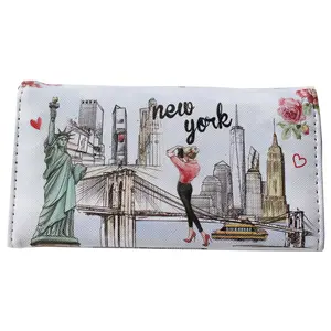Women Fashion New York Statue of Liberty Souvenir Gift Purse Wallet - flower