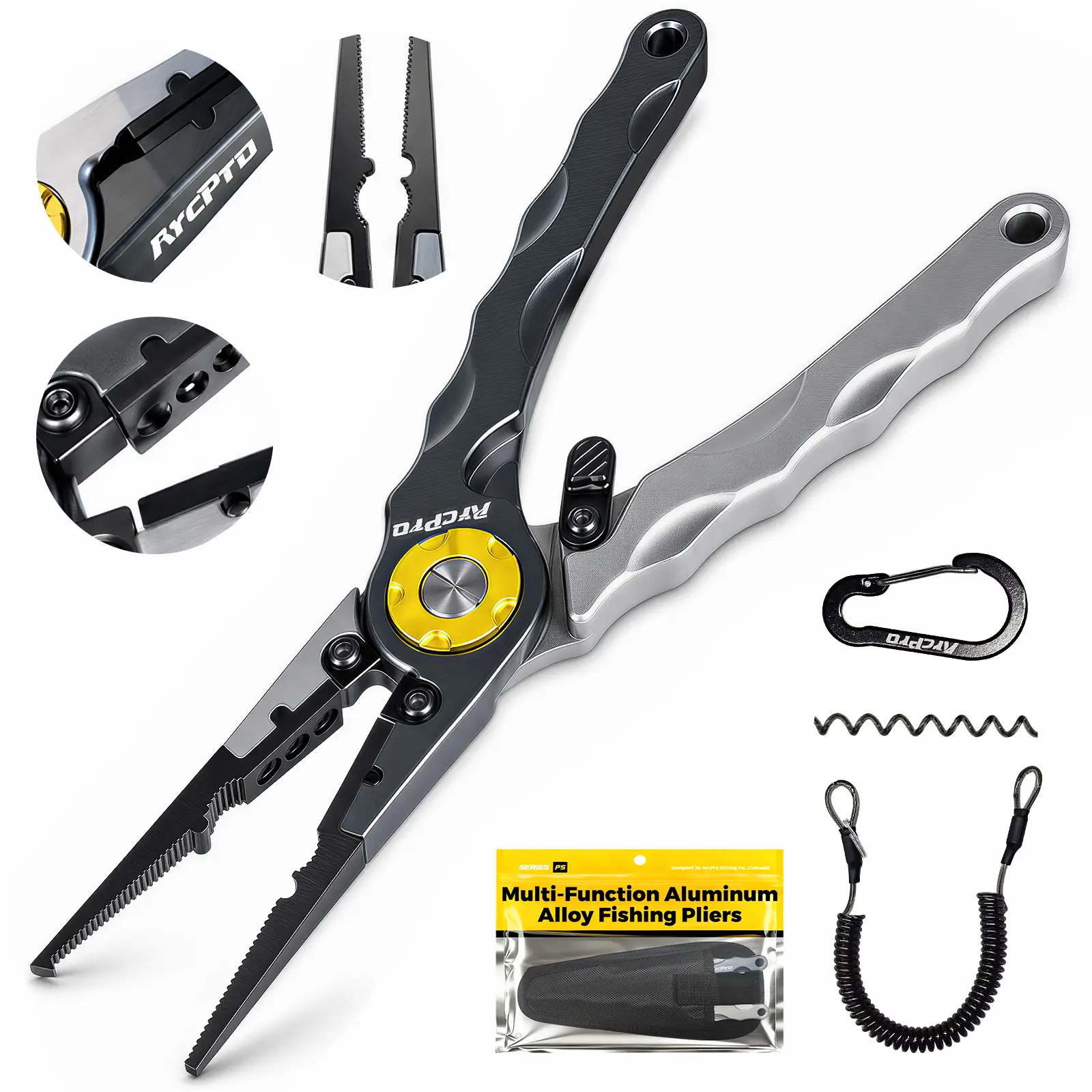 ARCPRO Aluminum Fishing Pliers 7.8-inch Corrosion Resistant Fish Pliers,  Hook Remover, Fishing Pliers Freshwater & Saltwater, Tungsten Carbide Cutters with Sheath and Lanyard, Fishing Gifts for Men