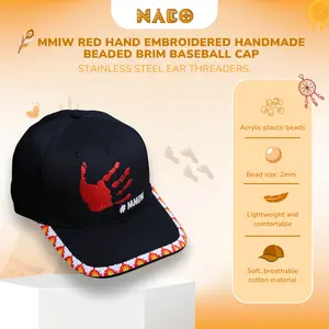 MMIW Symbol Cap | Red Hand Embroidered & Beaded Brim | Native Inspired Baseball Hat Handmade Cultural Accessory