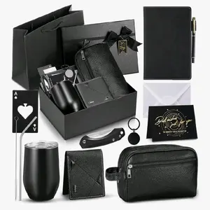 13 Pcs Birthday Gifts for Men Thank You Gift Basket 12 oz Stainless Steel Tumbler Leather Toiletry Bag for Him Valentine's Day Present for Dad, Boyfriend, Husband, Brother