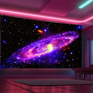 1pc Glow in The Dark Cosmic Planet Starry Night Tapestry - Peach Skin Velvet Wall Hanging for Bedroom, Living Room, Office, And Home Decor