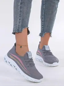 Women's Fashionable Patchwork Lace Up Low Top Sneakers, Casual Comfortable Breathable Sports Running Shoes, All-match Basic Shoes for Daily Wear