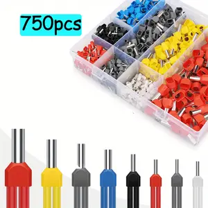 750 Double Tube Ferrule Terminal with Ferrule Crimping Tool Kit, Dual Bootlace Ferrule Kit Wire Ferrules Twin Ferrules Connectors Wire Terminal Connector for Electrical, Industrial, and DIY Projects