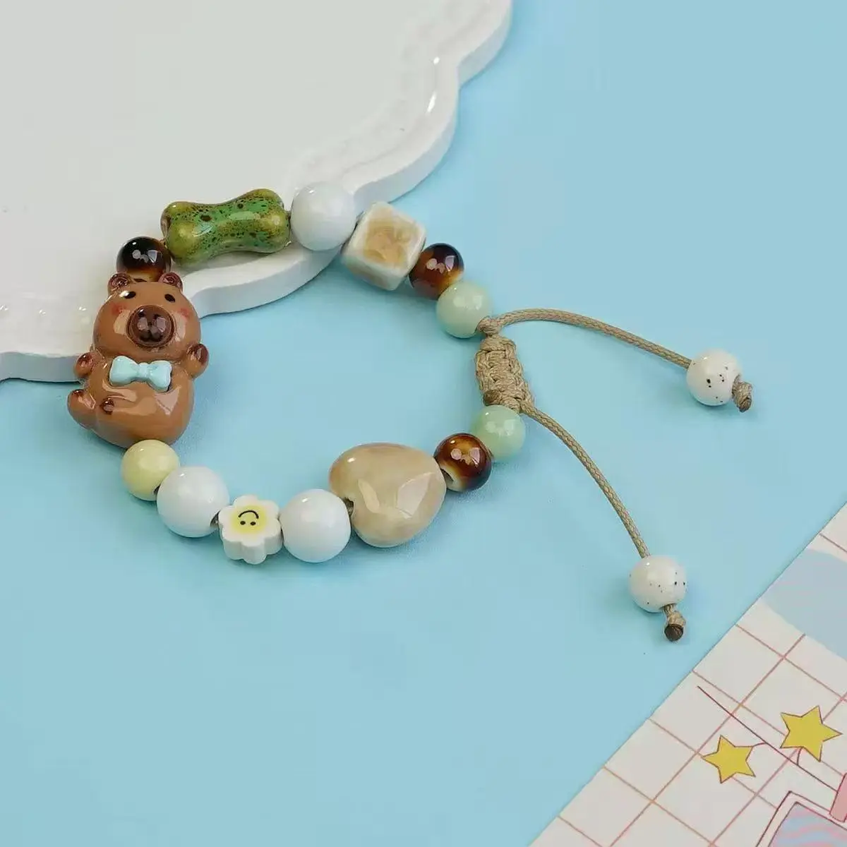 Cute Piglet & Capybara Ceramic Beaded Bracelet