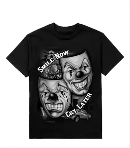 Menswear Smile Now Cry Later Graphic Tee - Stylish Casual Fitted Short-Sleeve Crew Neck Rock Style Medium-Length Summer Top for Men in Cotton Material