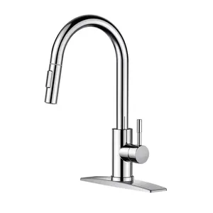 FORIOUS Kitchen Faucet with Pull Down Sprayer 2 Modes Sink Basin Faucet Chrome Silver Stainless Steel Kitchen Sink Faucets with Deck for 1 Or 3 Hole