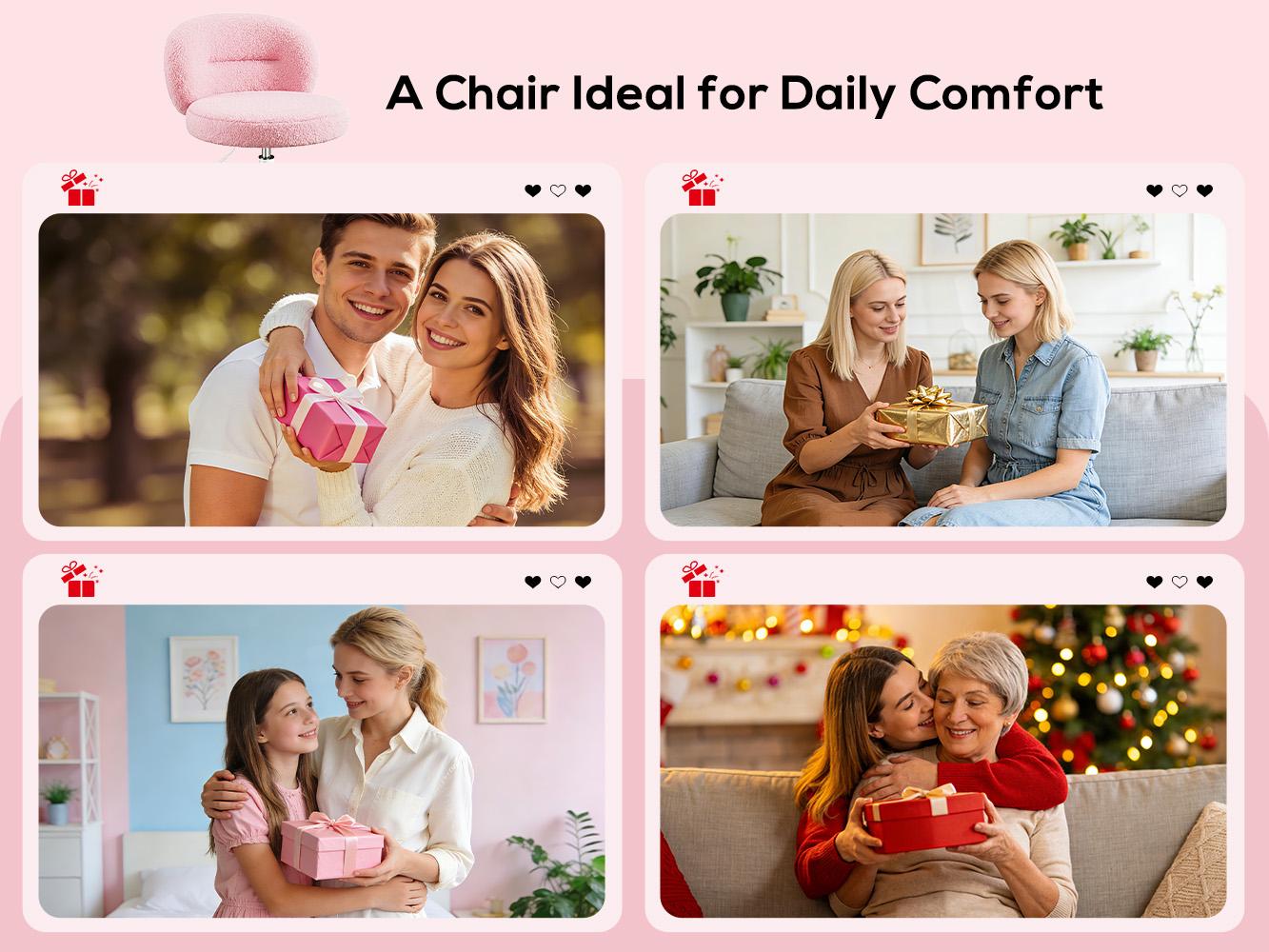 Homkdom  Small Round Vanity Chair with Wheels, Armless Home Office Desk Chairs with Back, Height Adjustable & 360° Swivel, Cute Comfy Vanity Computer Chair for Bedroom, Home Office, White