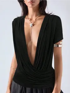 HANNA x LYSMO Women's Sexy Deep V-Neck Camisole In Brown