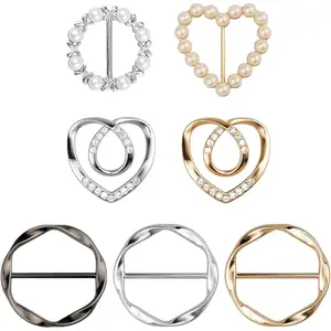 Elegant 7PCS Scarf Ring Clips - Fashion Waist Cinch Buckle & T-Shirt Clips for Women, Mixed Style Decorative Brooch Pins, Gold/Silver/Black