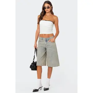 Xtra Long Acid Wash Denim Bermuda Shorts