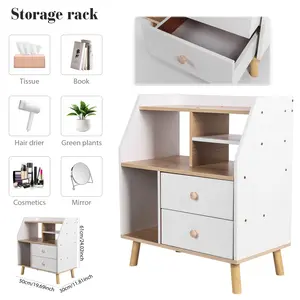 Wooden Bedroom Bedside Cabinet with 2 Drawers Simple Bedside Storage Locker Nordic Bedside Storage Cabinet for Living Room Office NEW