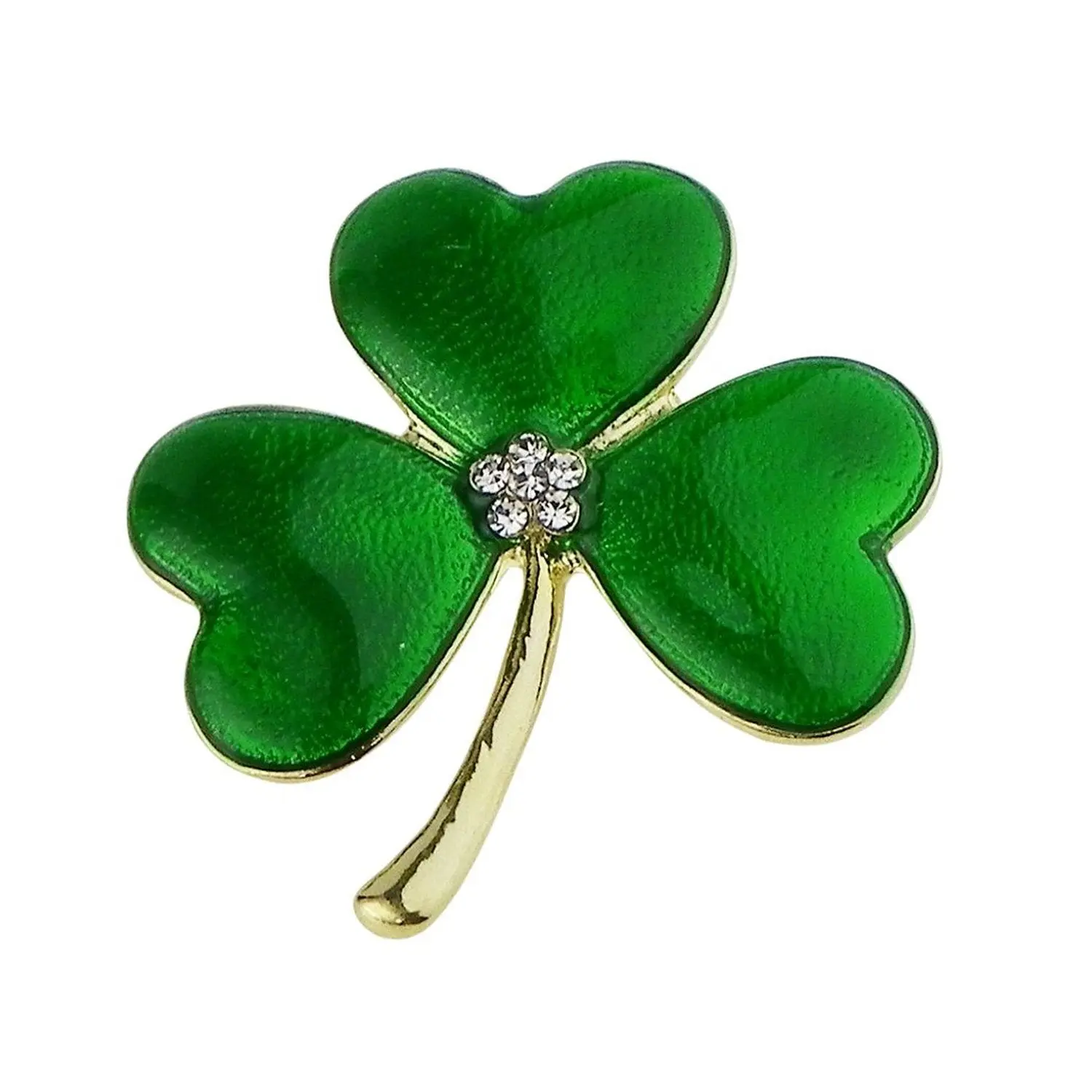 Gold-Tone Shamrock Brooch - 1.6x1.75in Irish Theme Jewelry with Emerald Green Enamel, Crystal Accents, St. Patrick's Day Fashion Accessory Pin, Accessories, 1.6X1.75", Shamrock Shape, Enamel With Crystal Accents