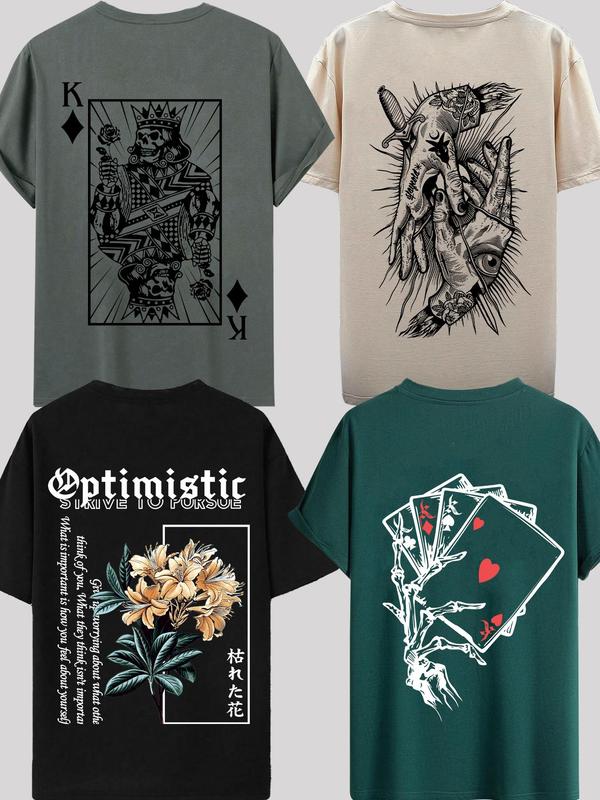 Unisex's Letter & Angel & Palm Tree & Floral Print Round Neck Tee, Regular Fit Casual Short Sleeve T-shirt for Summer, Daily Wear Top for Men Women