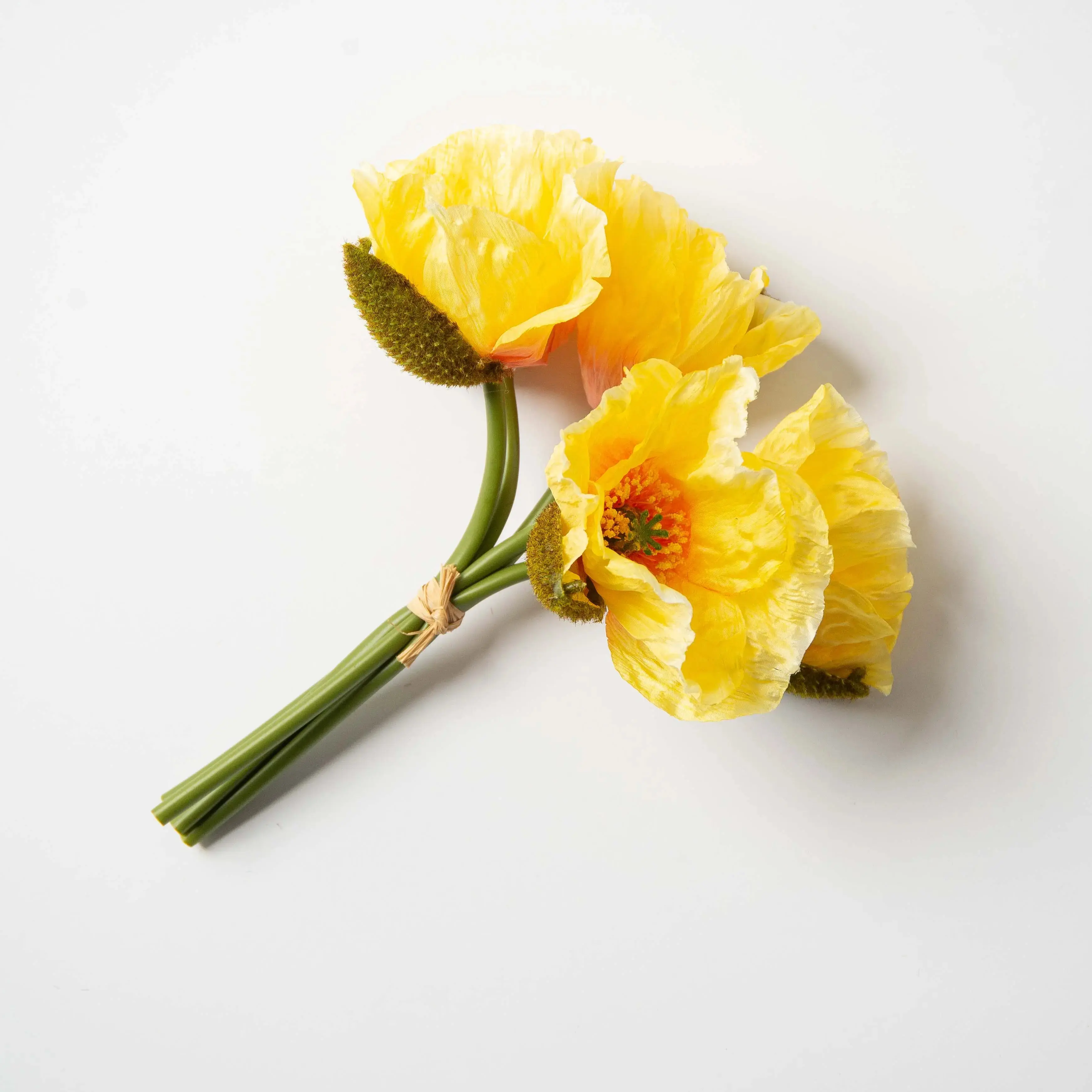 Sunshine Yellow Silk Poppy Bouquet Bundle of Five Stems - 10.5"
