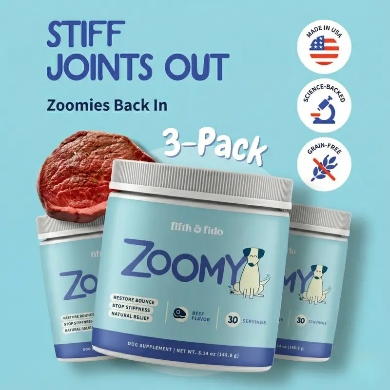 3-Pack of Zoomy - Dog Food Topper Powder for Joints & Stiffness
