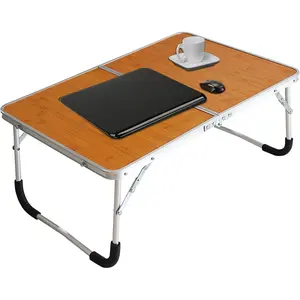 Foldable Laptop Table, Bed Desk, Breakfast Serving Bed Tray, Portable Mini Picnic Table & Ultra Lightweight, Folds in Half with Inner Storage Space (  Grain)