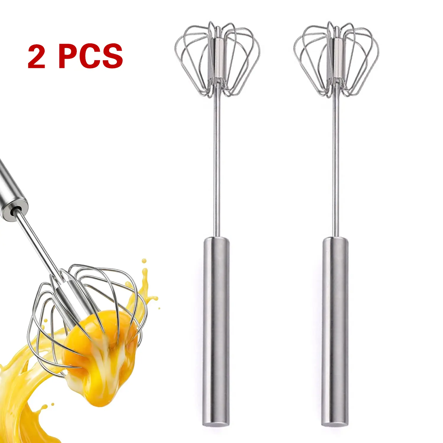 Hand Push Rotary Whisk, Stainless Steel Semi-Automatic Egg Beater, Kitchen Tool for Egg Whisking, Coffee Frothing, Baking & Stirring, Easy To Clean