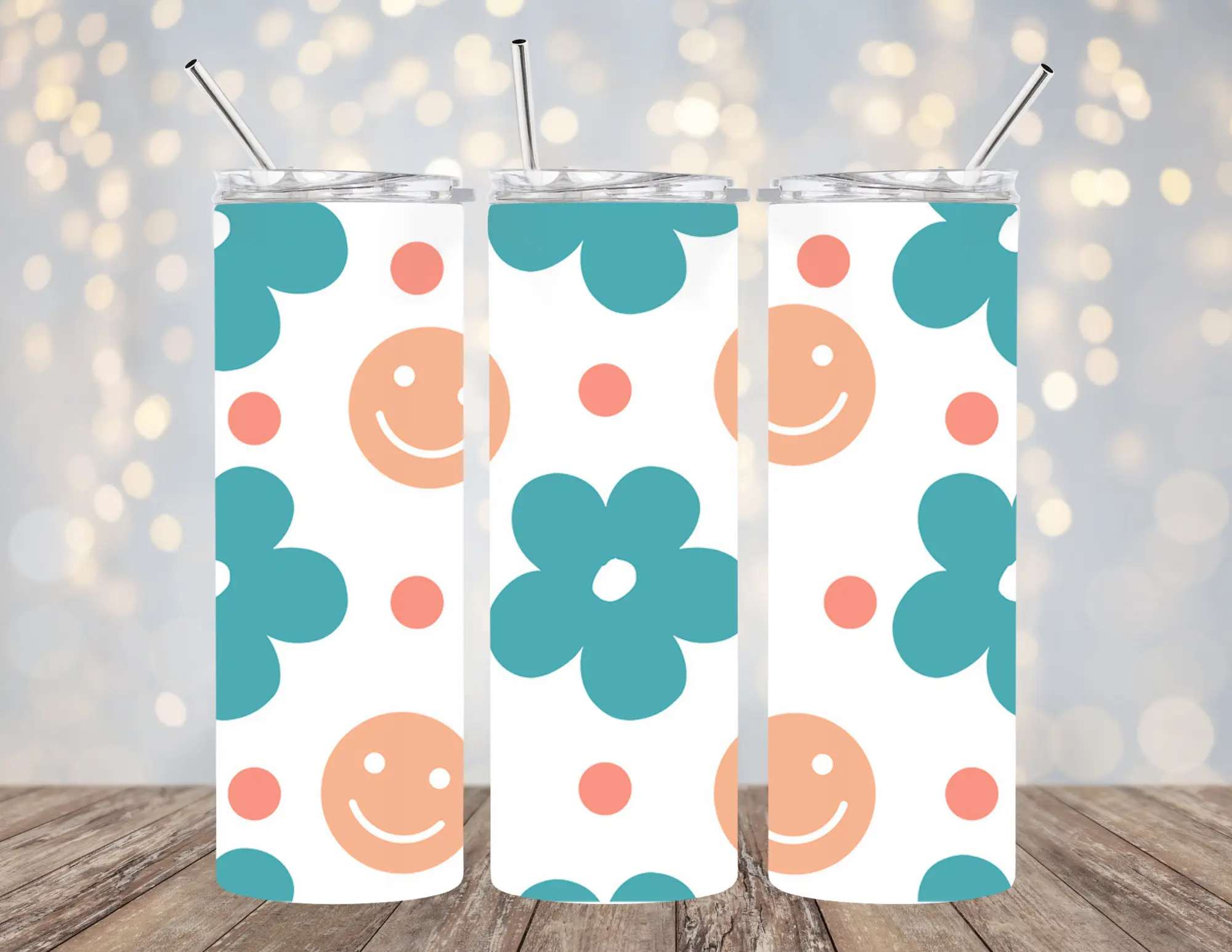 UVDTF 20 oz Cup Wrap Smiley Floral 2035