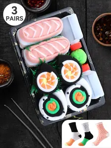 3 Pairs Fun Mid-Calf Gift Socks, Creative Food Design Sushi Socks Box Set, Spring Summer New Unisex Long Socks, Soft Comfortable A surprise gift for Valentine's Day/Easter/Ramadan/Super Bowl/Family Day gatherings/parties