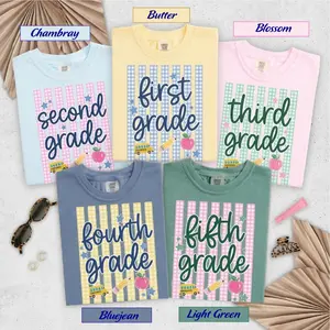 Comfort Colors Teacher Team Shirts,Back to School Shirt, Gingham Grade Level Team Tees, Teacher Gift, First Second Third Fourth Fifth Grade