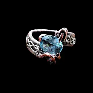 NATURE Forest Sterling Silver Size 8 Sky Blue Topaz December Elven Elvish Genuine Gemstone Fantasy Magical Wire Wrapped Ring