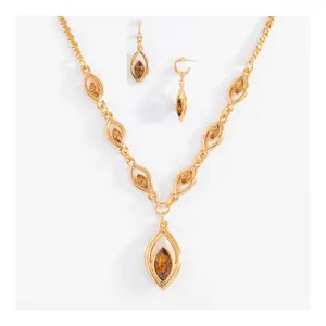 Gold plated  necklace with earrings with amber color Stones