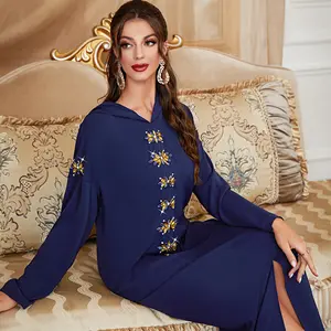 Arabic Clothing Handmade beaded caped long dress Women's Arabian Dress Muslim Women Gowns Women's Solid Color Maxi Abaya Ladies Clothes for All Seasons