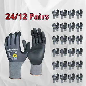 24 Pairs COCO RUTA Gloves 34-874 Safety Gloves | Guantes Para Trabajo - COCO Gloves For Men Nitrile Micro Foam Grip Palm Comfortable Fit Construction Gear