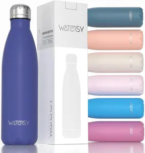 WATERSY Stainless Steel water bottles,17oz/500ml Insulated Water Bottles,Deep Blue metal water bottle Keeps Drink Cold and Hot,BPA Free kids water bottles for School,Gym,Travel,Sports Mug
