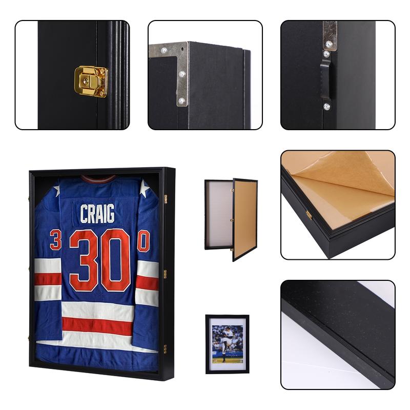 Oversized Jersey Display Case with UV Protection, Shadow Box Frame for Sports Shirts, Dual Baseball Holders, and Photo Slot – Ideal for Showcasing Sports Uniforms, Memorabilia, and Photos