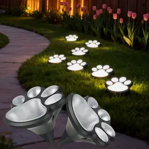 2-pack white solar garden lights, unique cat paw print design, light sensor switch, constant mode, solar garden lights, outdoor waterproof safety lights, LED lawn and courtyard lights, autumn decoration.
