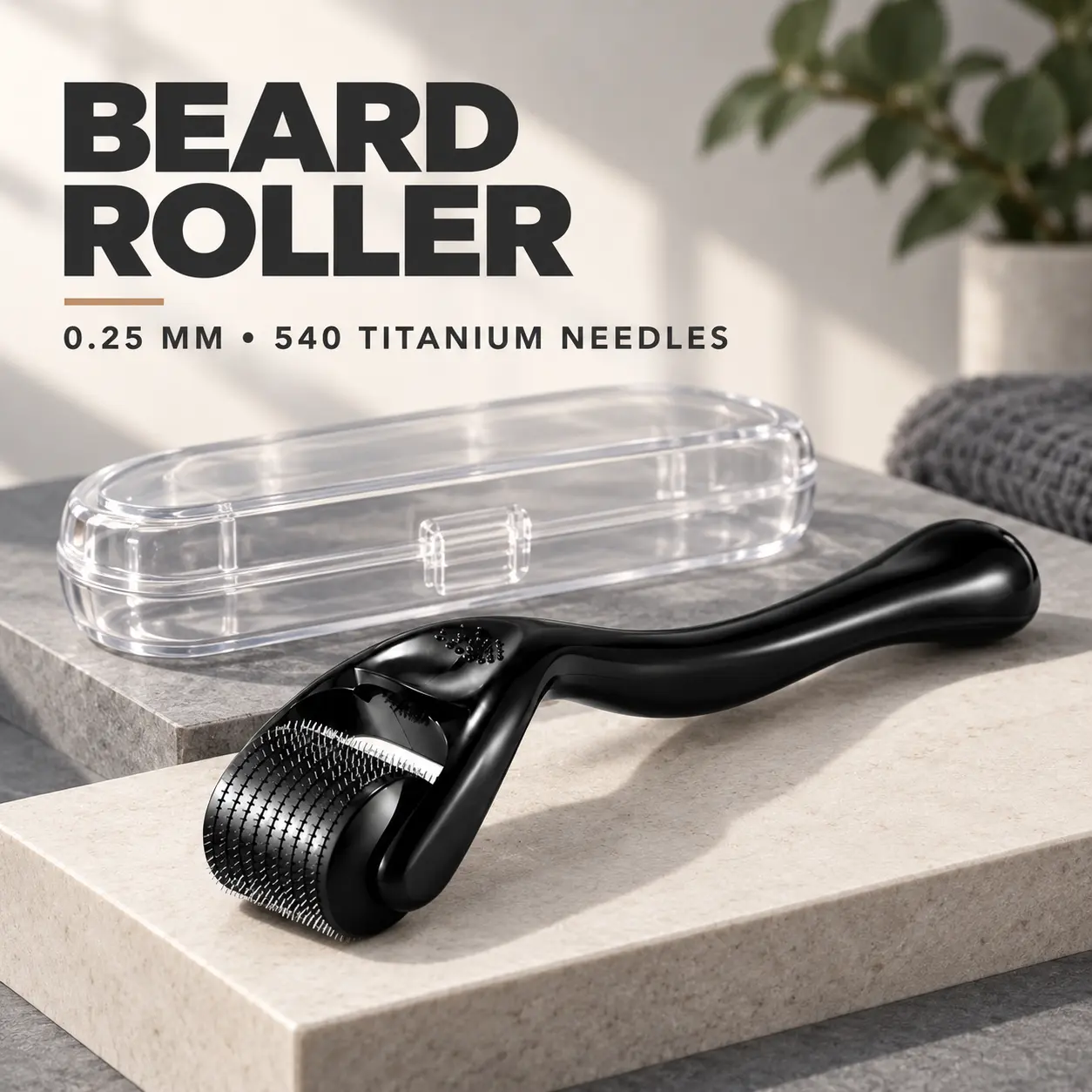 Beard Roller for Men, 0.25mm Derma Roller with 540 Titanium Micro Needles, Beard Derma Roller for Face & Scalp, Handheld Microneedle Roller for Facial Skin Care, Scalp Care & Men's Daily Grooming, 1 Piece