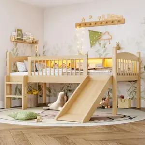 Bellemave Twin XL Loft Bed with Storage Shelves Solid Wood LED Lights Full-length Guardrails Space-Saving Design Durability Modern Elegant Gray