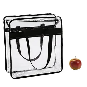 15" x 16" Large Black & Clear Team Spirit Stadium Plastic Tote Bag