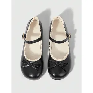 Brown Loafers Closed Toe Mary Jane Leather Shoes, Bow Lolita Ballet Flats For Women For Christmas