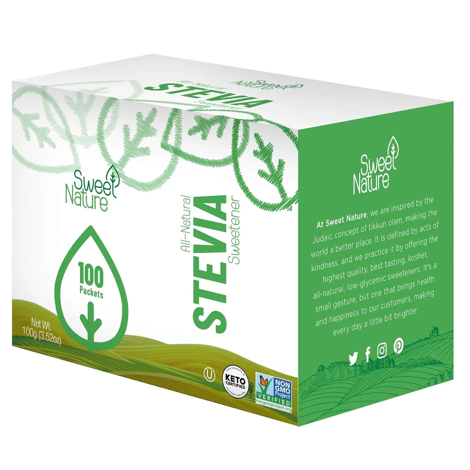 Sweet Nature | Stevia Erythritol Sweetener Powder - Keto Sugar Substitute for Diabetics - Vegan, Low Carb, Healthy, Natural, and Kosher (100 Packets)