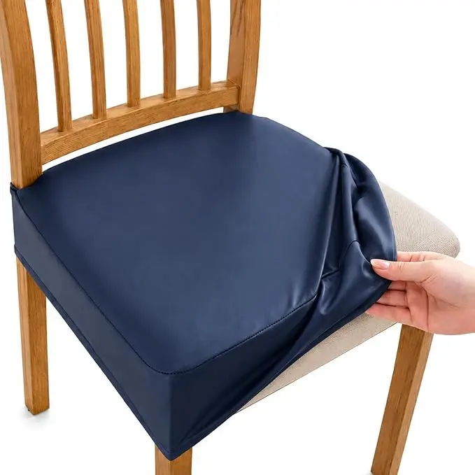 Waterproof Seat Covers for Dining Room Chairs Set of 4, Pu Leather Chair Seat Slipcovers Dining Chair Cover Removable Washable Chair Protctor Cover, Rear Covers