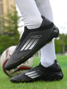 Unisex Laceless Soccer Cleats SLIP-ON, Lightweight Breathable Firm Ground Football Boots, Anti-Slip Professional Outdoor Training Match Athletic Soccer Shoes for Adult Teenagers, Gradient Fashion Design