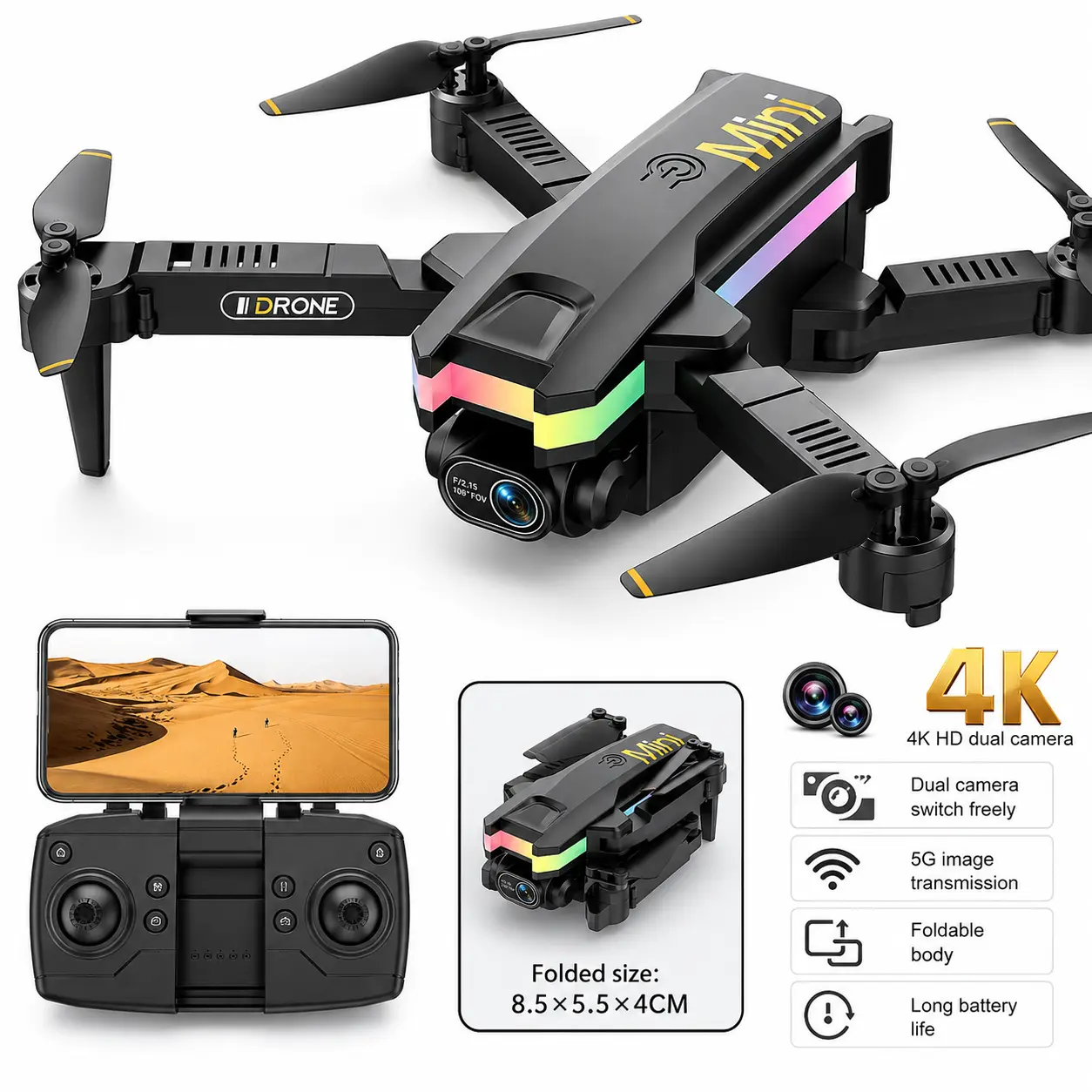 Drone With Camera, Foldable RC Quadcopter Drone,Remote Control Drone Toys For Beginners Men's Gifts Indoor And Outdoor Affordable UAV Christmas Halloween Thanksgiving Gifts