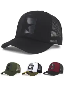2025 Fashion and Leisure New Type Net Hat Five pointed Star Printed Men's Street Hip Hop Hat Outdoor Cycling Fishing Sunshade Hat Women's Daily Life Festival Party Wearing Decorative Baseball Hat Mesh Cap