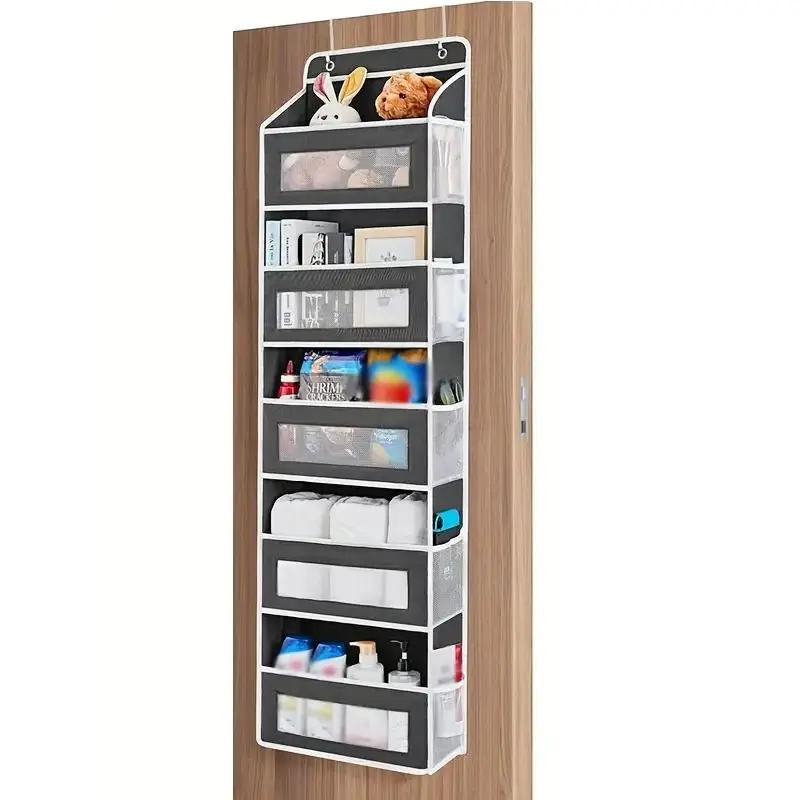 Over Door Organizer, Hanging Storage Organizer with 5 Large Pockets and 5 Mesh Side Pockets, Over Door Storage Hangable Organizer for Kids Toys, Shoes