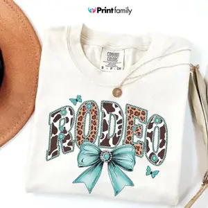 Comfort Colors Western Rodeo Vintage T-shirt Coquette Bow Cowhide Leopard Turquoise Jewelry Aesthetic Retro Country Girl - Printfamily