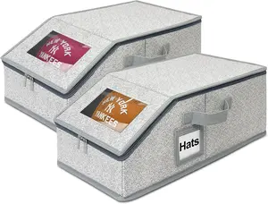 Hat Storage Box for Men with Zipper Closure & Transparent Window, Stackable Baseball Caps Organizer Storage Container for Home & Travel