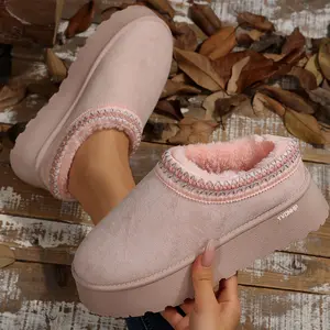 Women’s Platform Fleece Slippers Suede Platform Fuzzy Cozy Thick Flat Soles Non-Slip Snow Boot for Indoor Outdoor Shoes