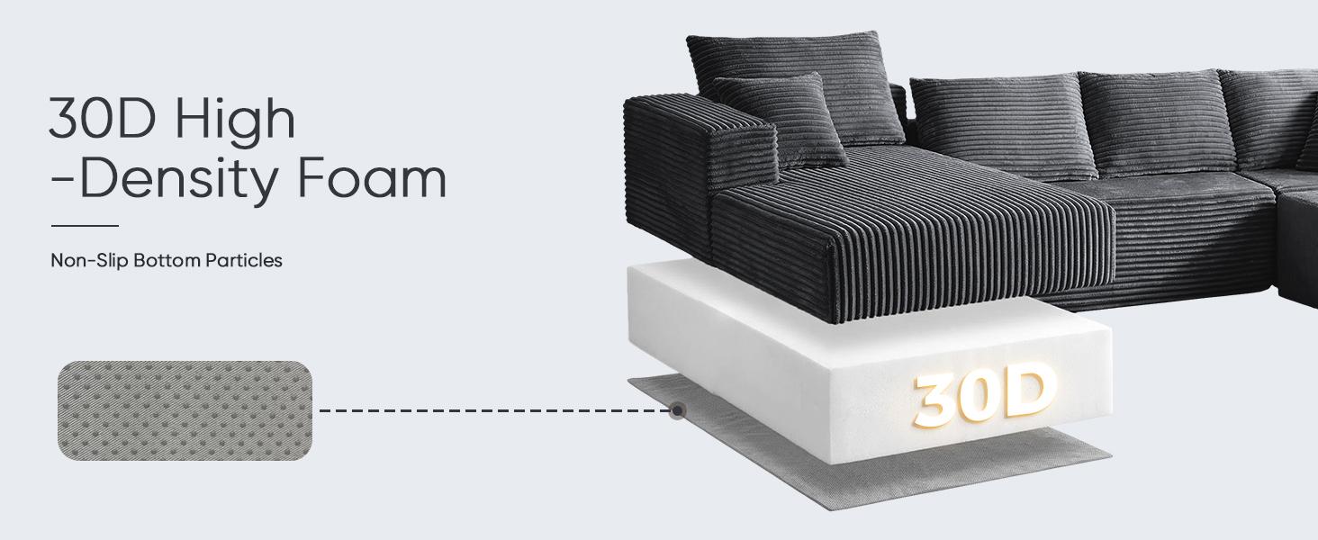 ModMood Compress Sofa Sectional 133x70" Oversized Corduroy Cloud Couch U-Shaped Modular Set with Chaise Ottoman 7 Pillows No Assembly Required Soft Plush Modern Modular Living Room Essential