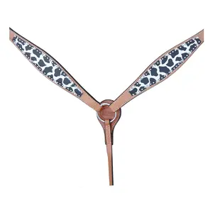 HILASON Western Horse Leather Headstall & Breast Collar Set White Leopard