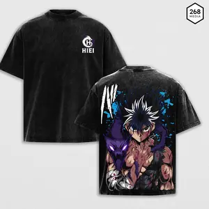 Hiei Dragon of the Darkness Flame Yu Yu Hakusho Anime Double Printed Vintage Washed Tee Unisex Oversize Heavyweight Cotton T-shirt Gift For Demon Fan